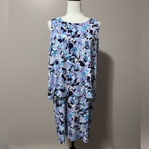 Chico’s Ellie Knee-Length Layered Sleeveless Dress Blue and Purple Floral Print